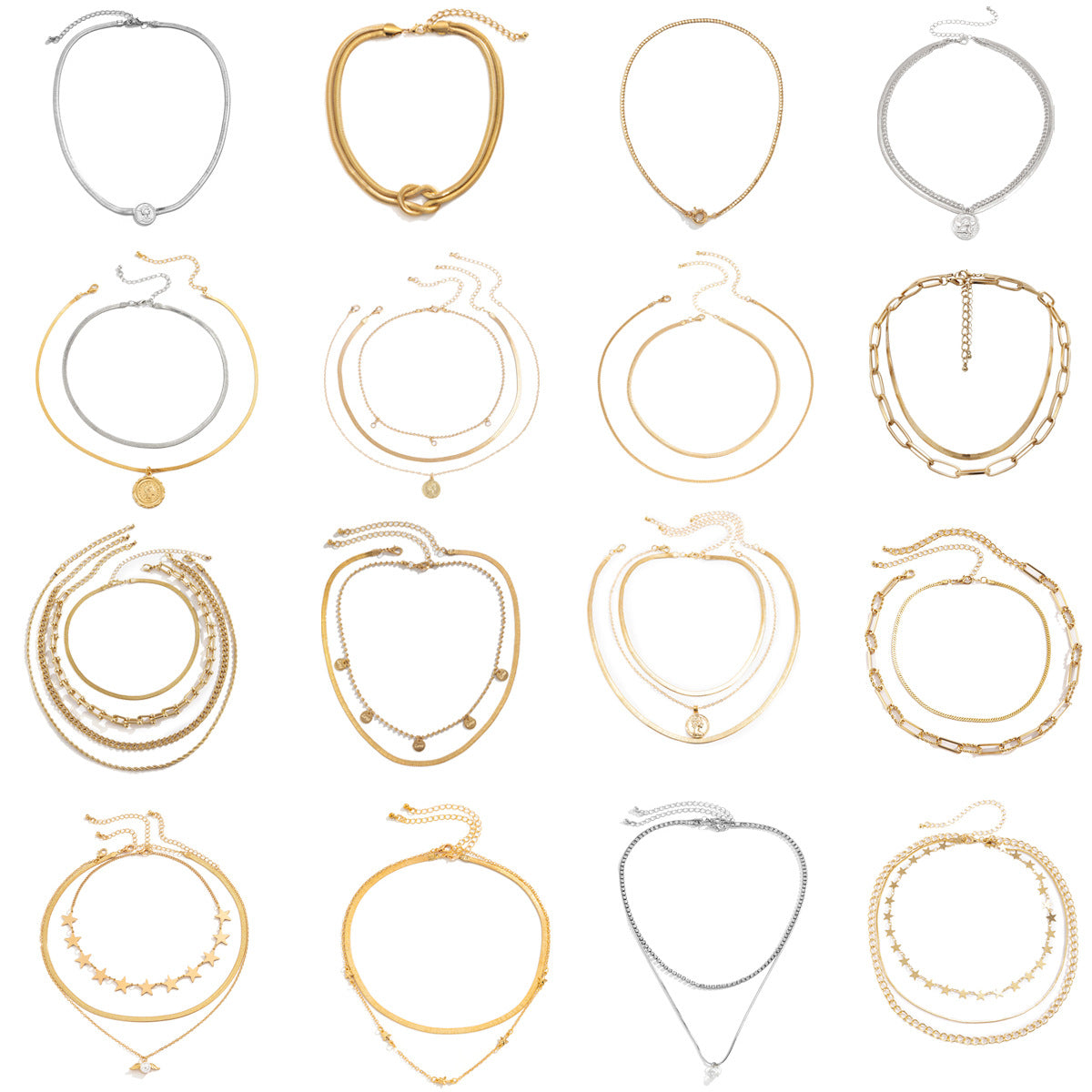 🧵 Necklace + Double-Layer Knotted Punk Chain Necklace – Street Metal Style