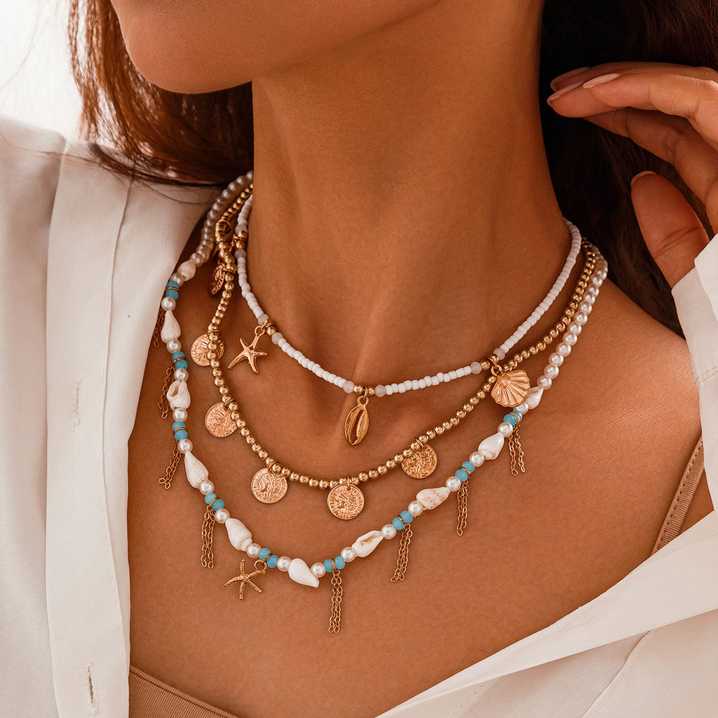 🌟 Necklace Set + Starfish Pearl Irregular Pendant Necklace – Ocean Layers