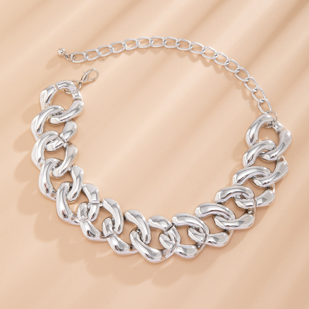 🧩 Necklace + Chunky Punk Chain Collar – Geometric Clasp Detail