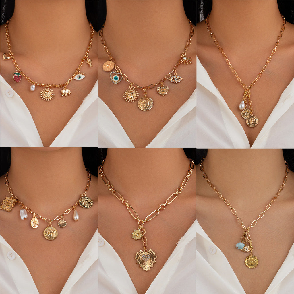 ☀️ Necklace + Sun Pendant Zircon Heart Fringe Necklace – Alloy Geometric