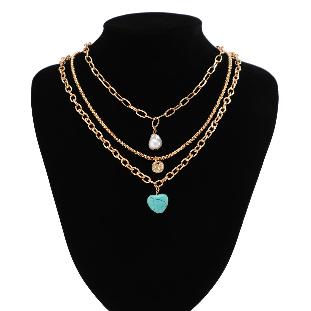 💖 Necklace + Baroque Pearl Necklace With Turquoise Heart