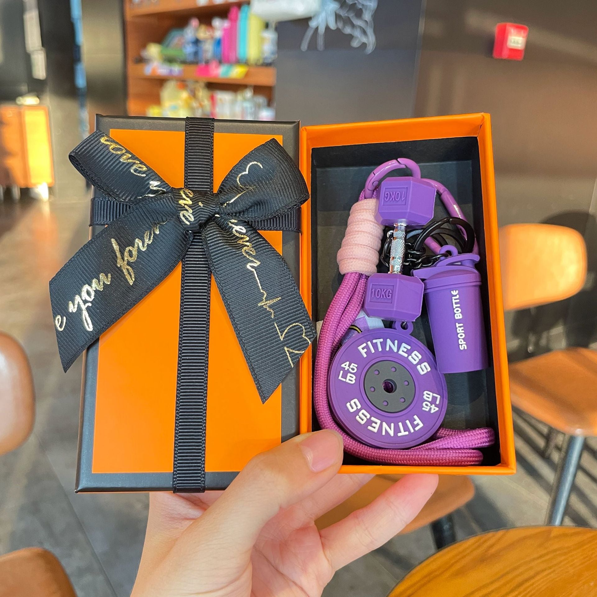 💪 Silicone Dumbbell & Shaker Keychain Set