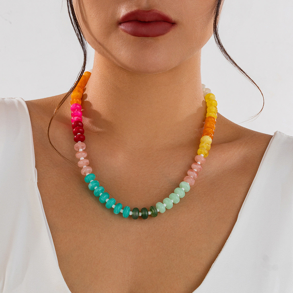 🌈 Necklace + Irregular Acrylic Rainbow Bead Necklace – Sweet Dopamine Vibe