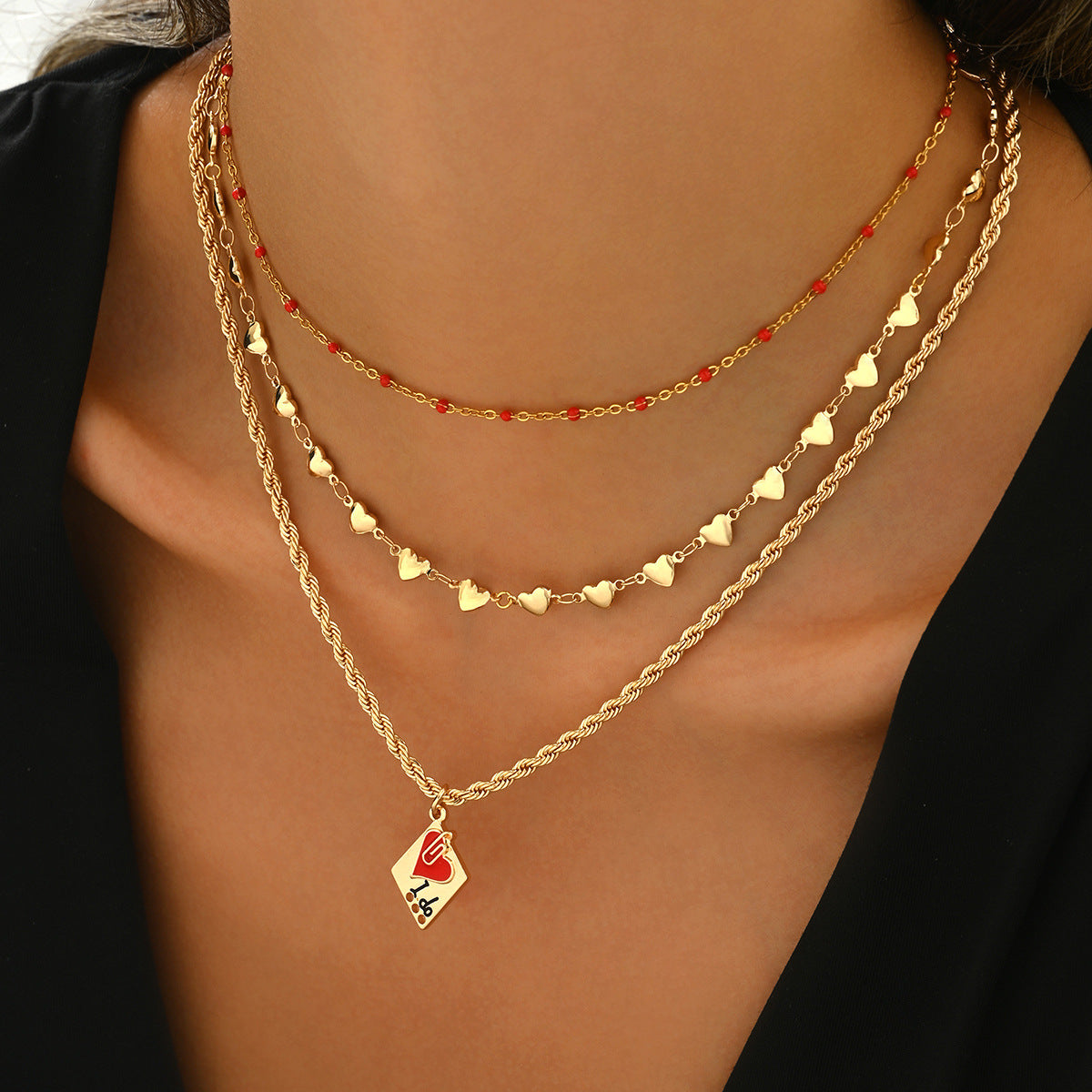 ❤️ Necklace + Red Enamel Heart Pendant Necklace – Vintage Alloy