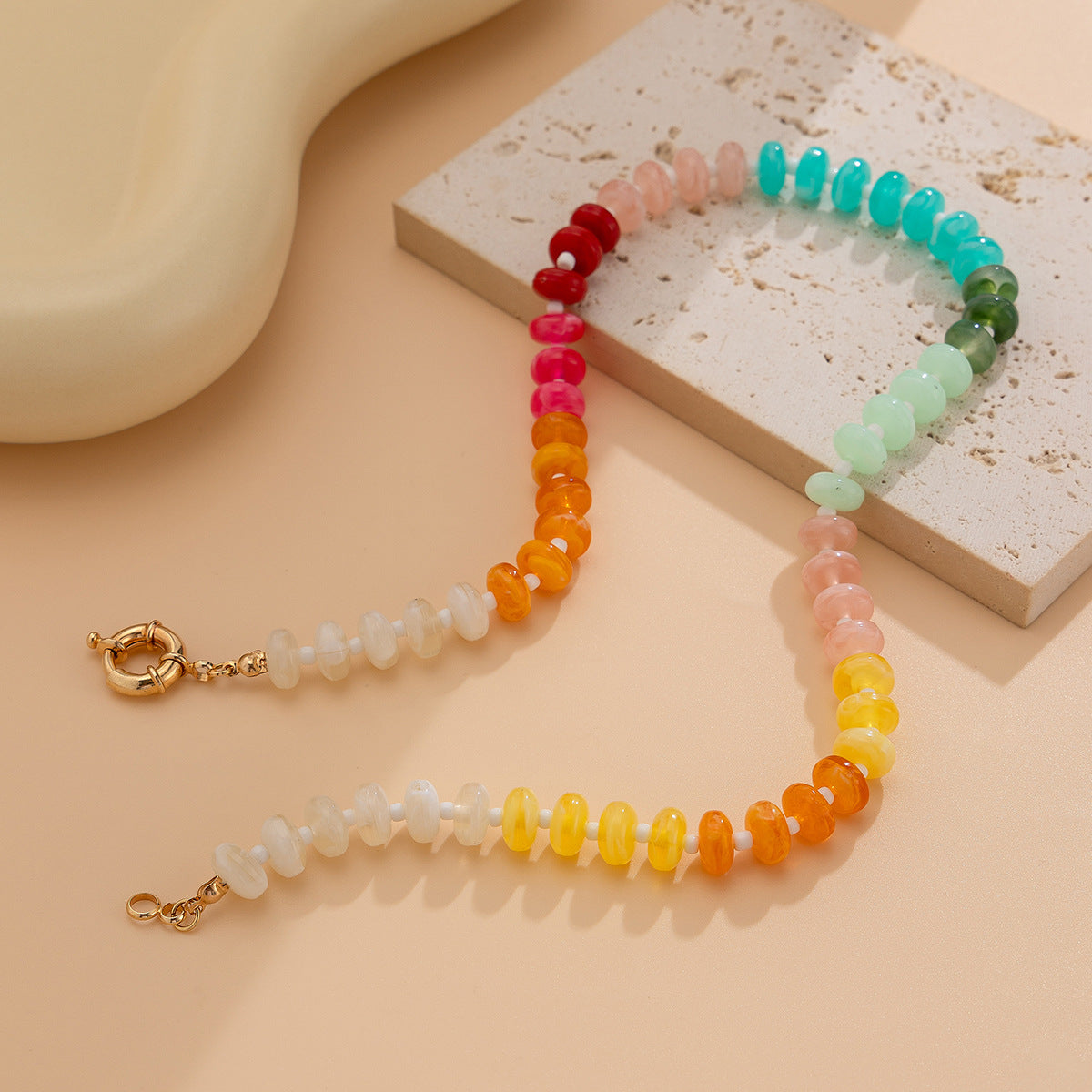 🌈 Necklace + Irregular Acrylic Rainbow Bead Necklace – Sweet Dopamine Vibe