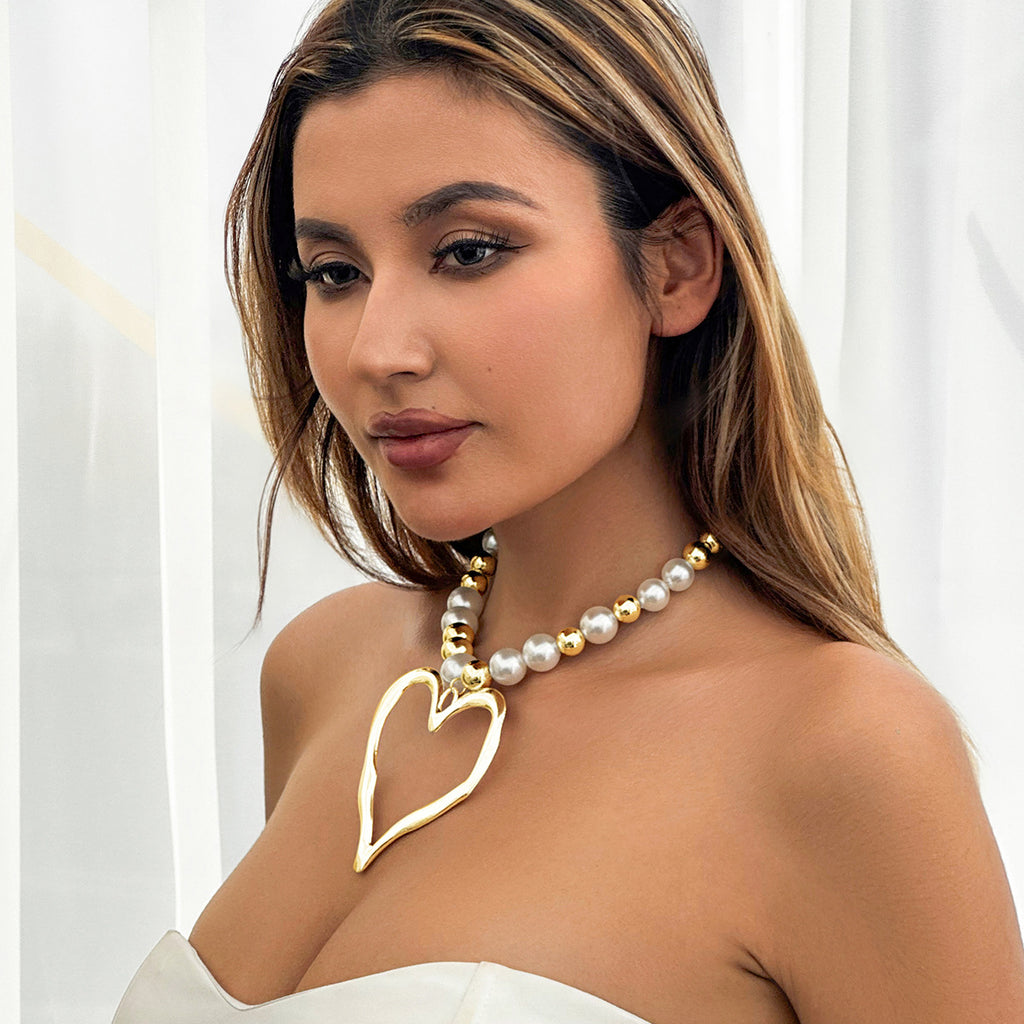 💖 Necklace + Pearl Bead Statement Necklace With Turquoise Heart