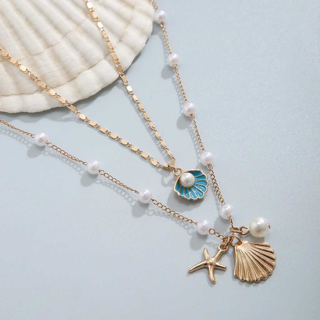 🐚 Necklace + Vintage Pearl Necklace With Shell & Starfish Charms – Beach Style