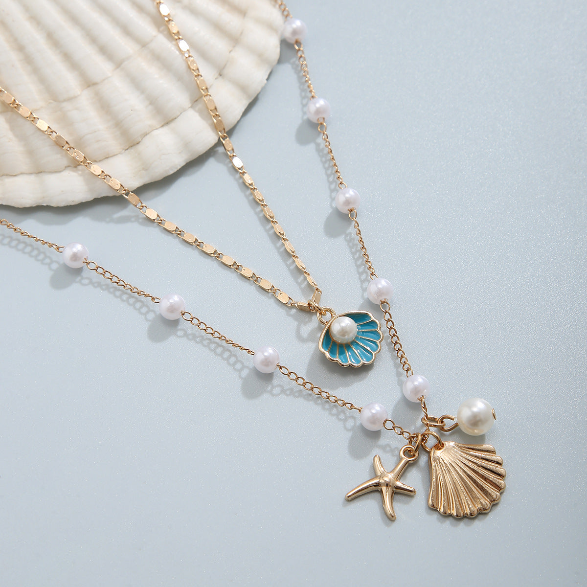🐚 Necklace + Vintage Pearl Necklace With Shell & Starfish Charms – Beach Style