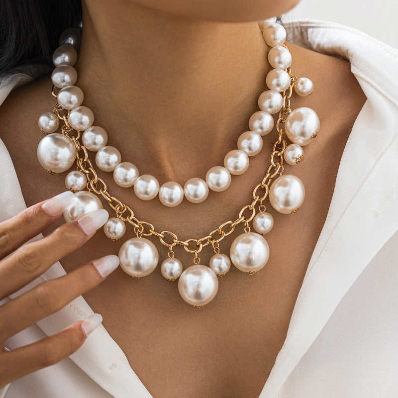 💎 Necklace Set + Pearl Pendant & Alloy Layered Necklace – French Elegance
