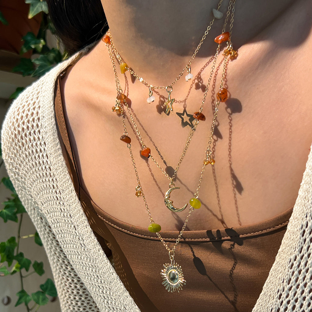 🪨 Necklace Set + Stone Bead Tassel Layered Necklace – Boho Chic Style