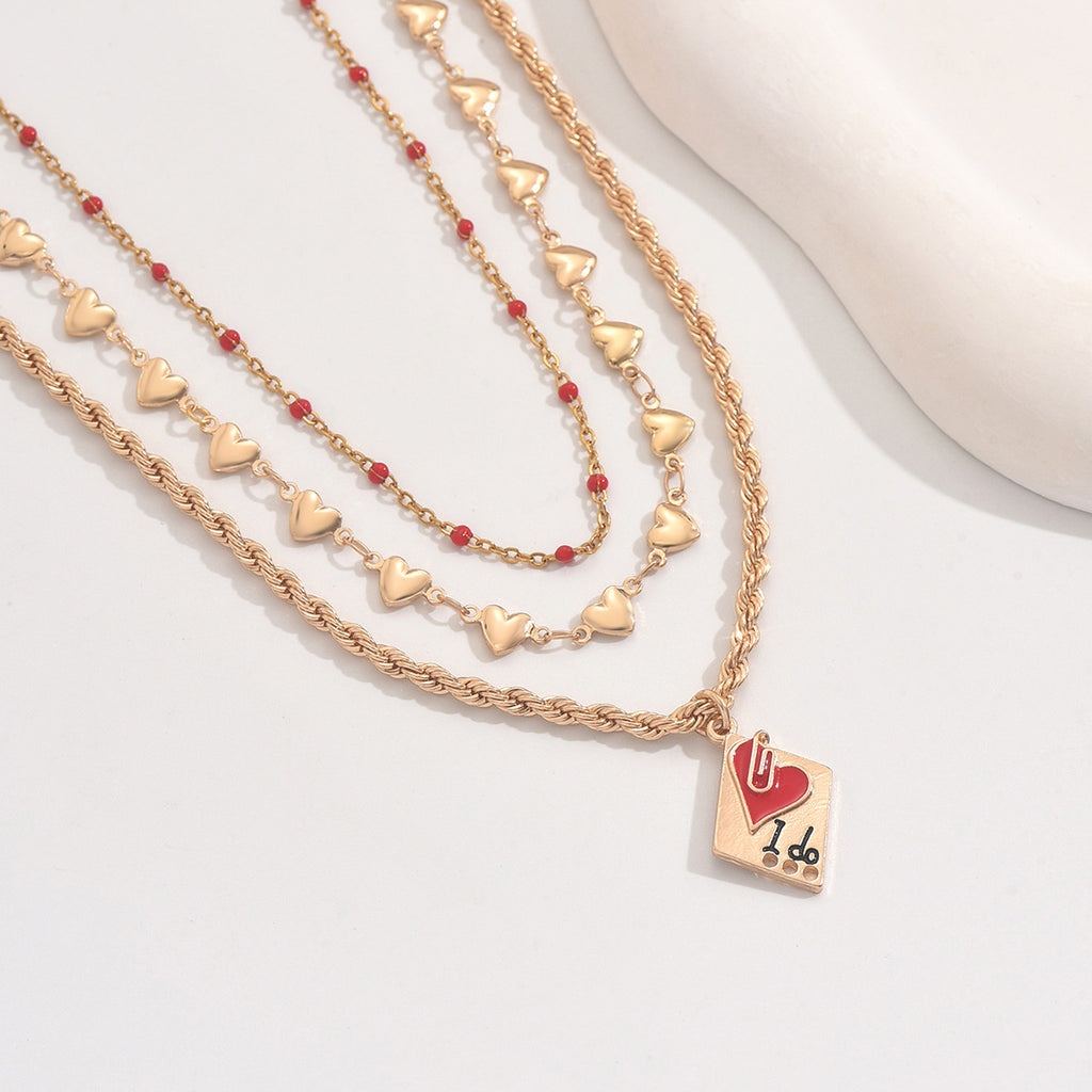 ❤️ Necklace + Red Enamel Heart Pendant Necklace – Vintage Alloy