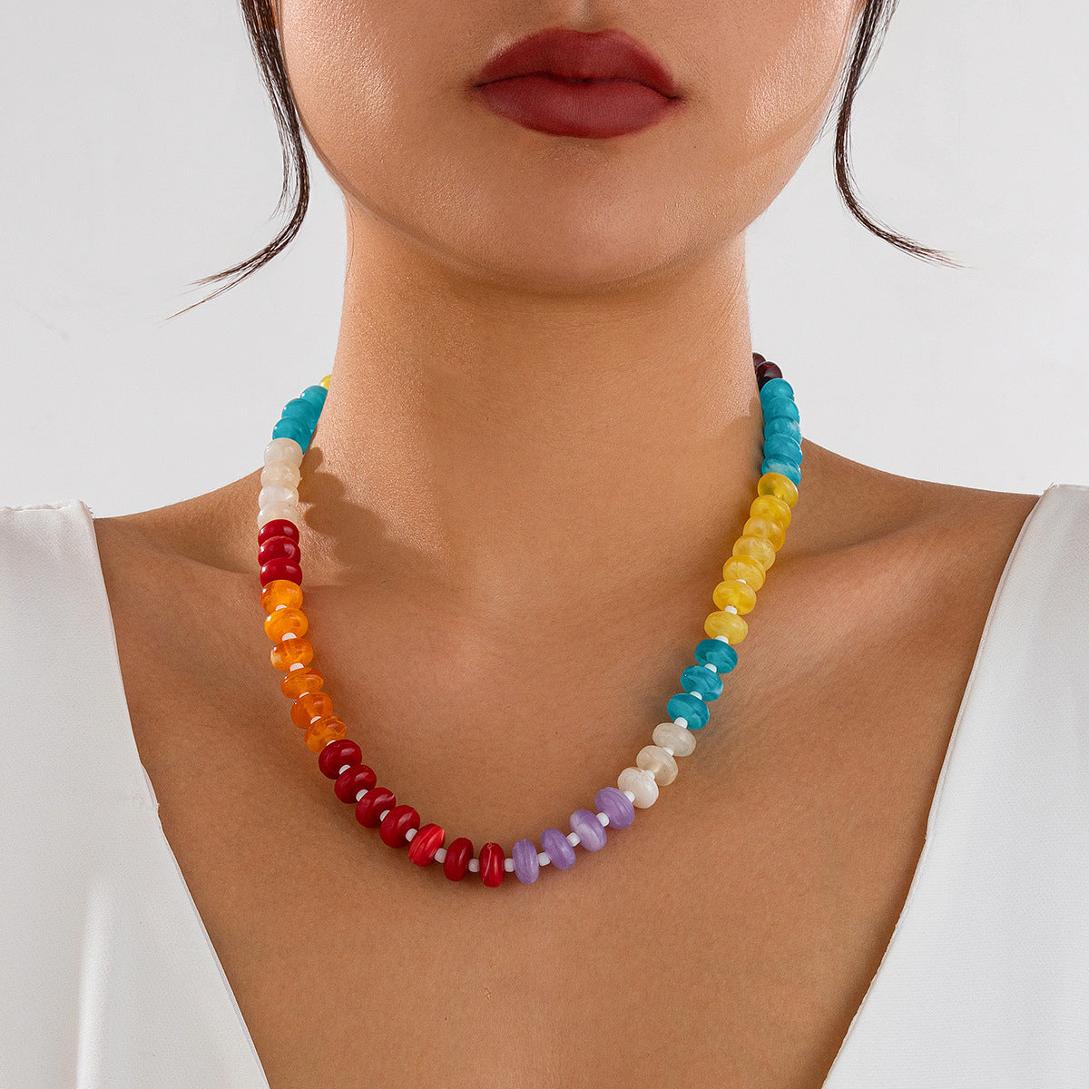 🌈 Necklace + Irregular Acrylic Rainbow Bead Necklace – Sweet Dopamine Vibe