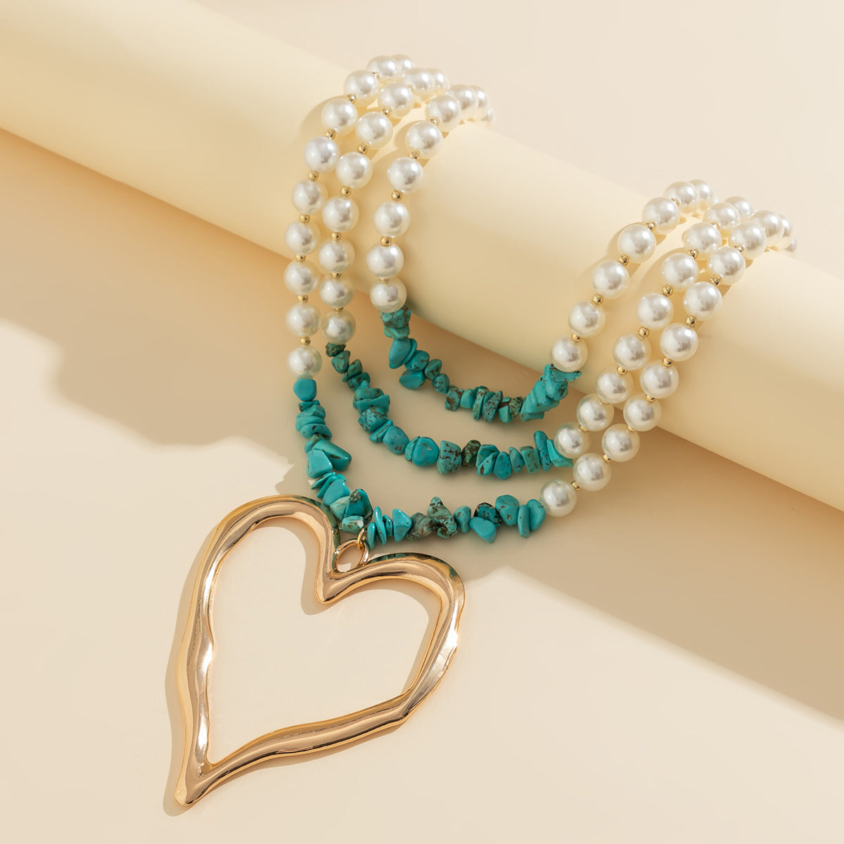 💖 Necklace + Pearl Bead Statement Necklace With Turquoise Heart