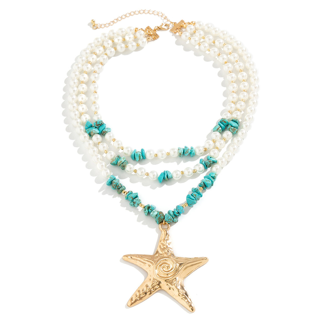 🐚 Necklace + Oversized Starfish Pendant Necklace – Layered Ocean Style