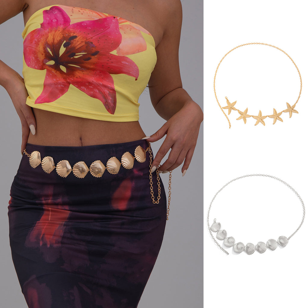 🌊 Waist Chain + Braided Starfish Shell Body Chain – Boho Beachwear Style