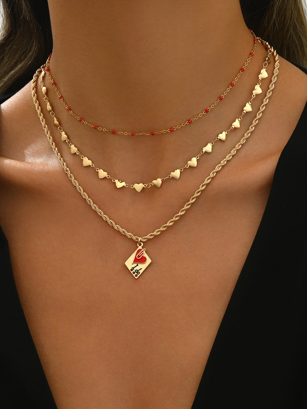 ❤️ Necklace + Red Enamel Heart Pendant Necklace – Vintage Alloy
