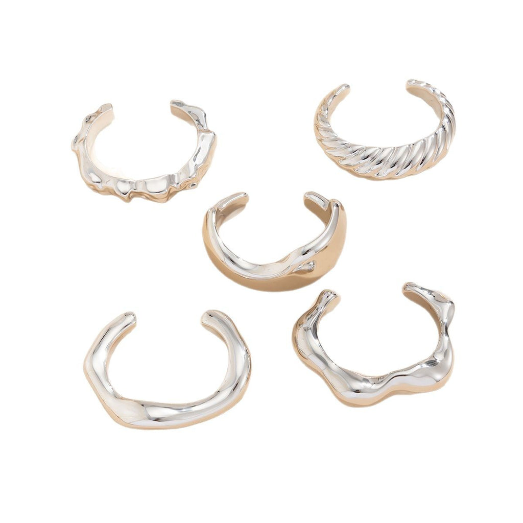 ✨ Bracelet Set + Irregular Glossy Metal CCB Bangles – Light Luxury Texture