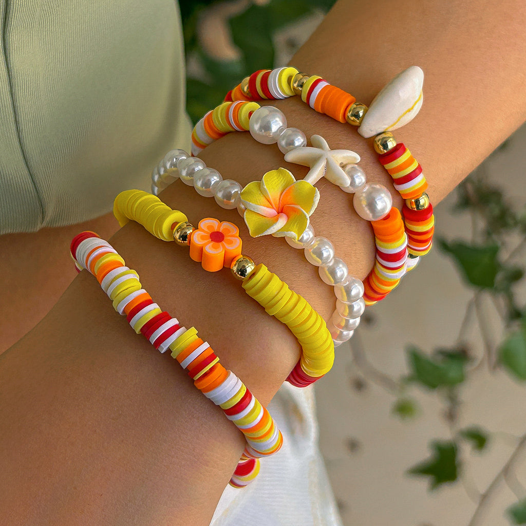 🐚 Bracelet Set + Starfish Shell Beaded Bracelet Duo – Ocean Floral Theme