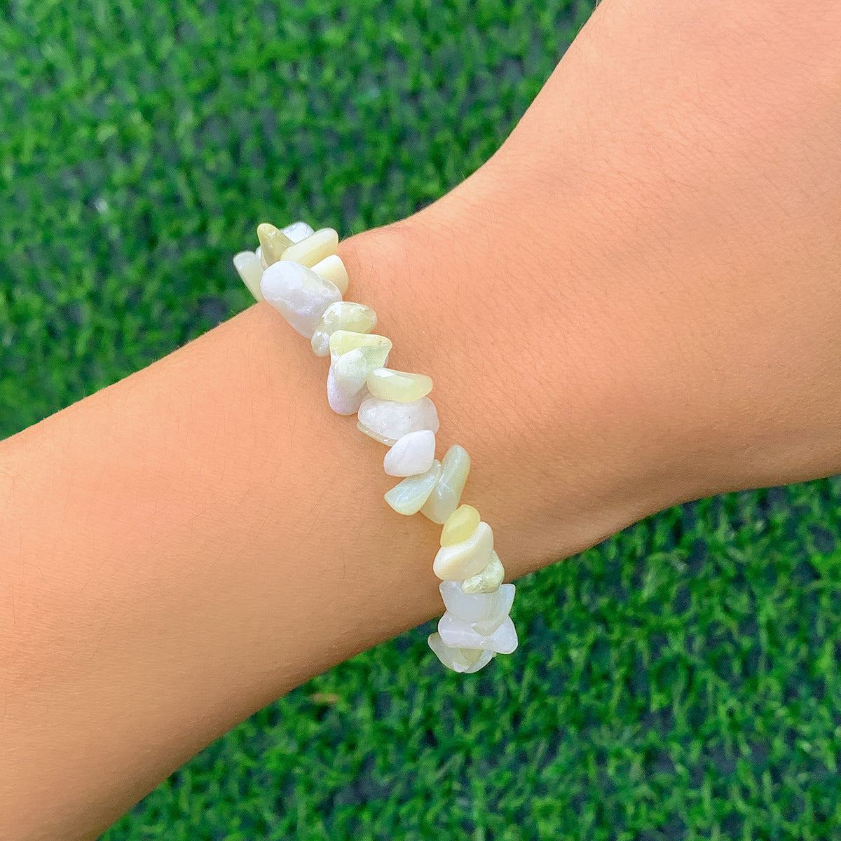 🍀 Bracelet + Cottagecore Beaded Bracelet – Stone & Pearl Elastic Style