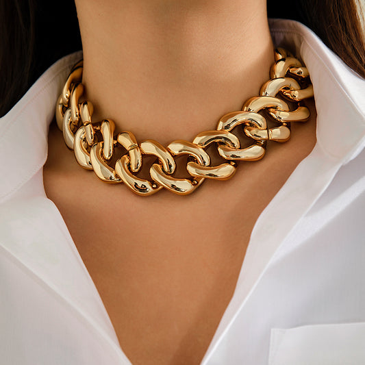 🧩 Necklace + Chunky Punk Chain Collar – Geometric Clasp Detail