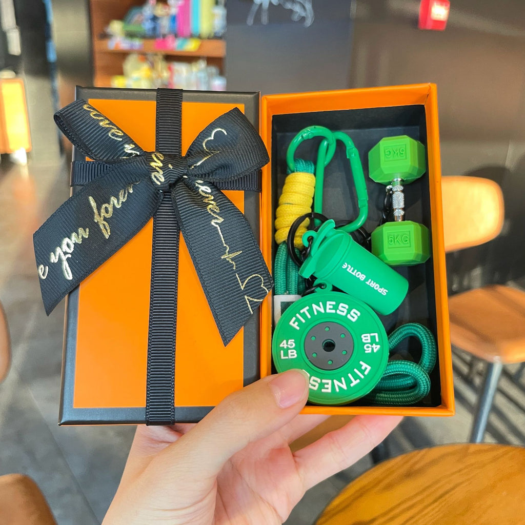 💪 Silicone Dumbbell & Shaker Keychain Set