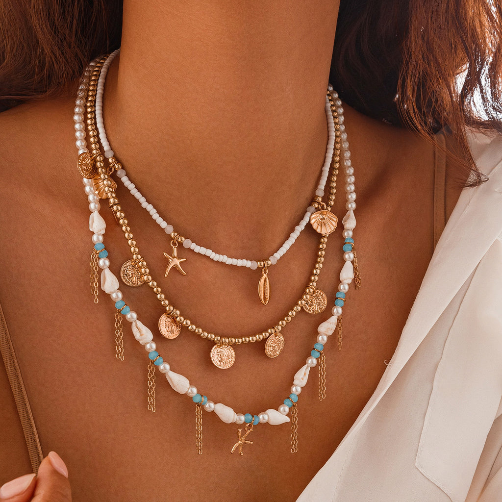 🌟 Necklace Set + Starfish Pearl Irregular Pendant Necklace – Ocean Layers