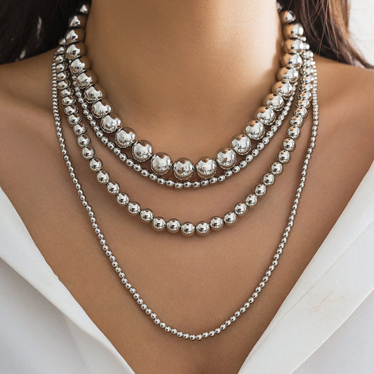 🪩 Necklace + Cyber Beaded Statement Necklace – Multi-Sized Beads