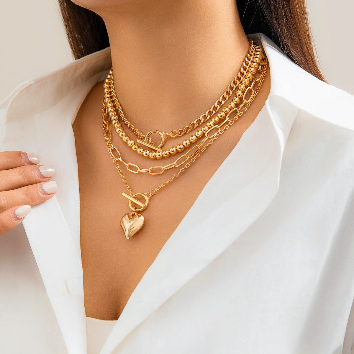 💖 Necklace Set + OT Buckle Heart Bead Geometric Necklace – Sweet Street Style