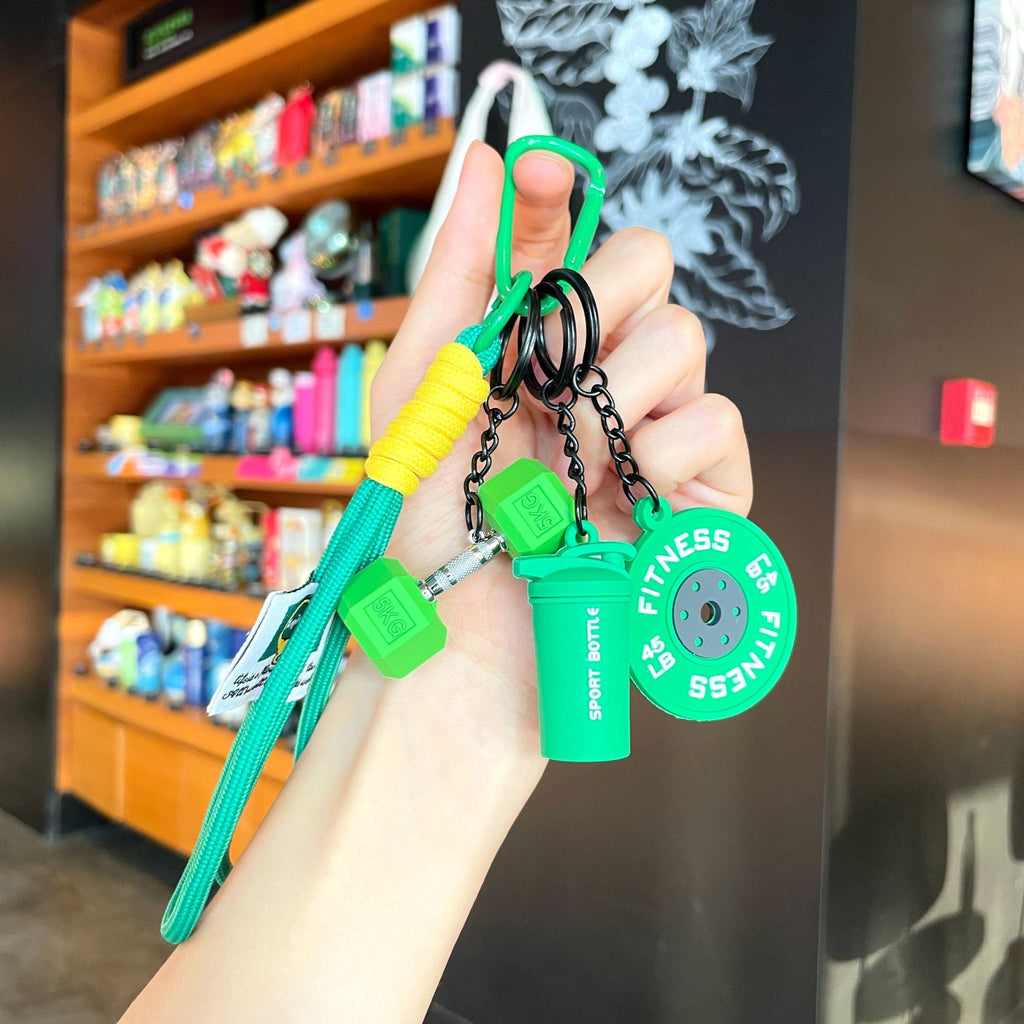 💪 Silicone Dumbbell & Shaker Keychain Set