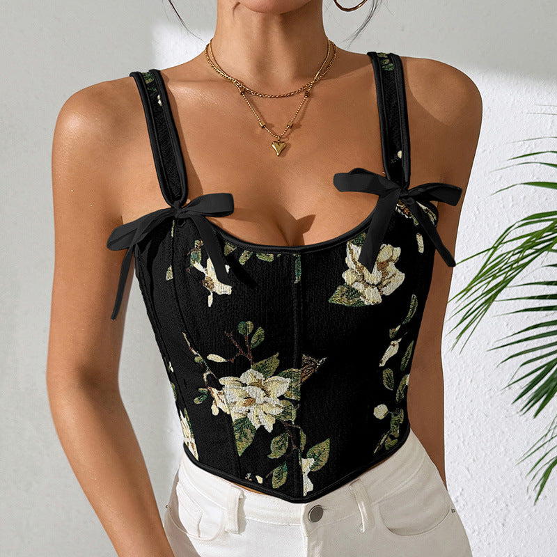🌸 Spicy | French Floral Bow Tie Slimming Camisole