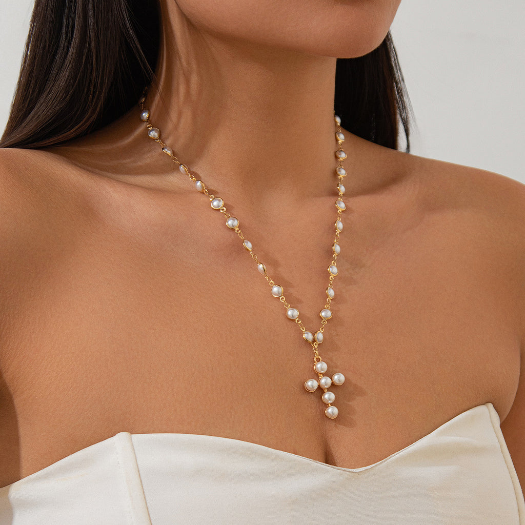 🦇 Necklace + Gothic Cross Alloy Pendant With Beaded Choker