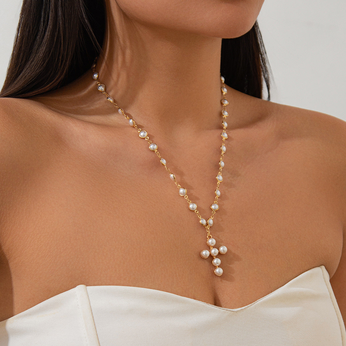 🦇 Necklace + Gothic Cross Alloy Pendant With Beaded Choker