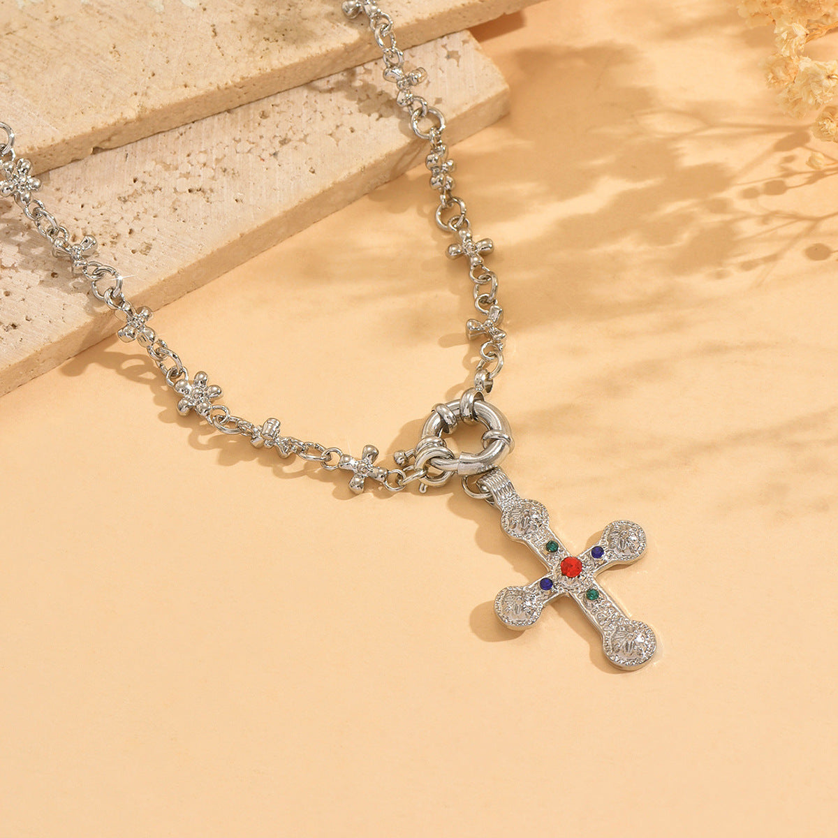 ✝️ Necklace Set + Rhinestone Cross Pendant Necklace – Alloy Chain Set