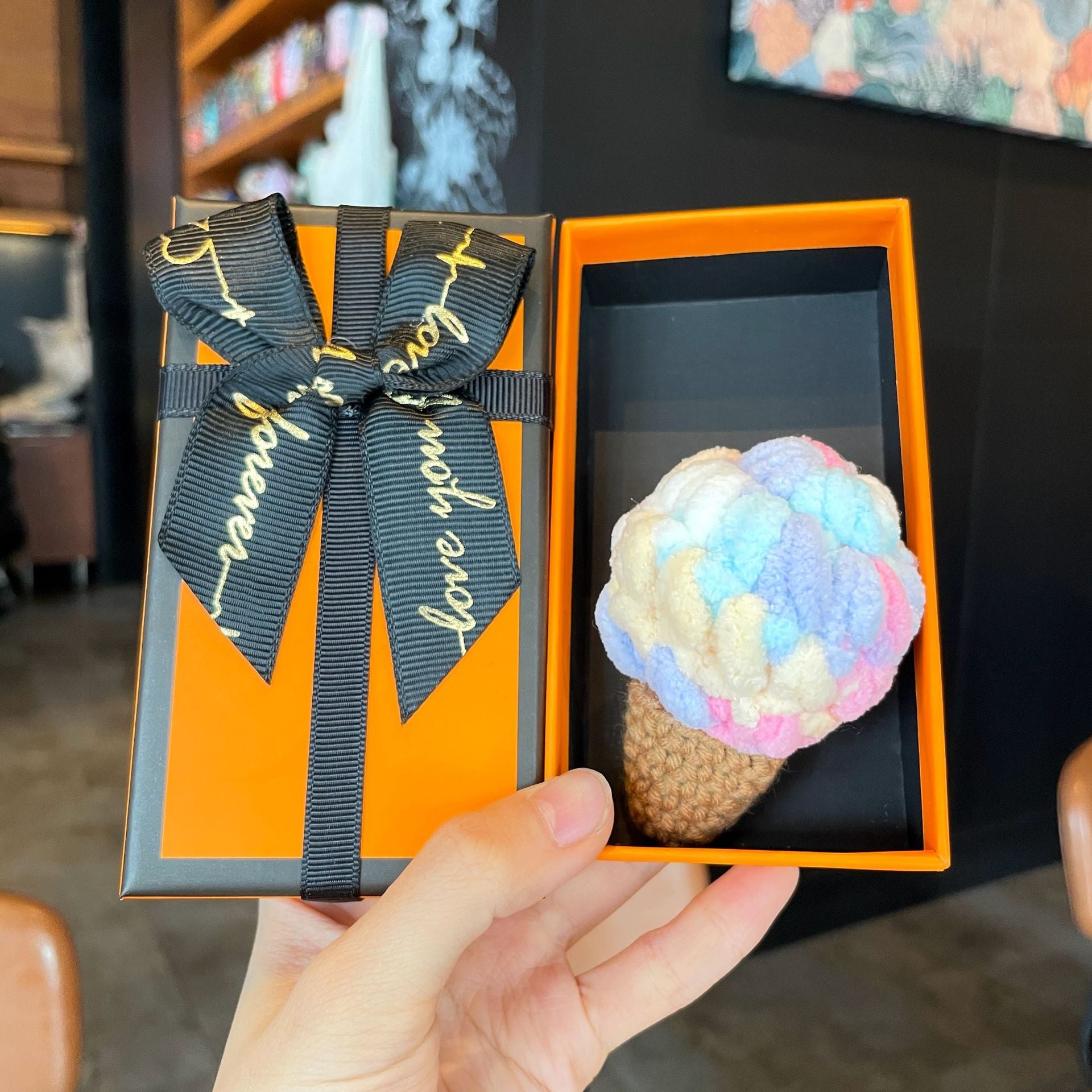 Crochet Yarn Ice Cream Keychain