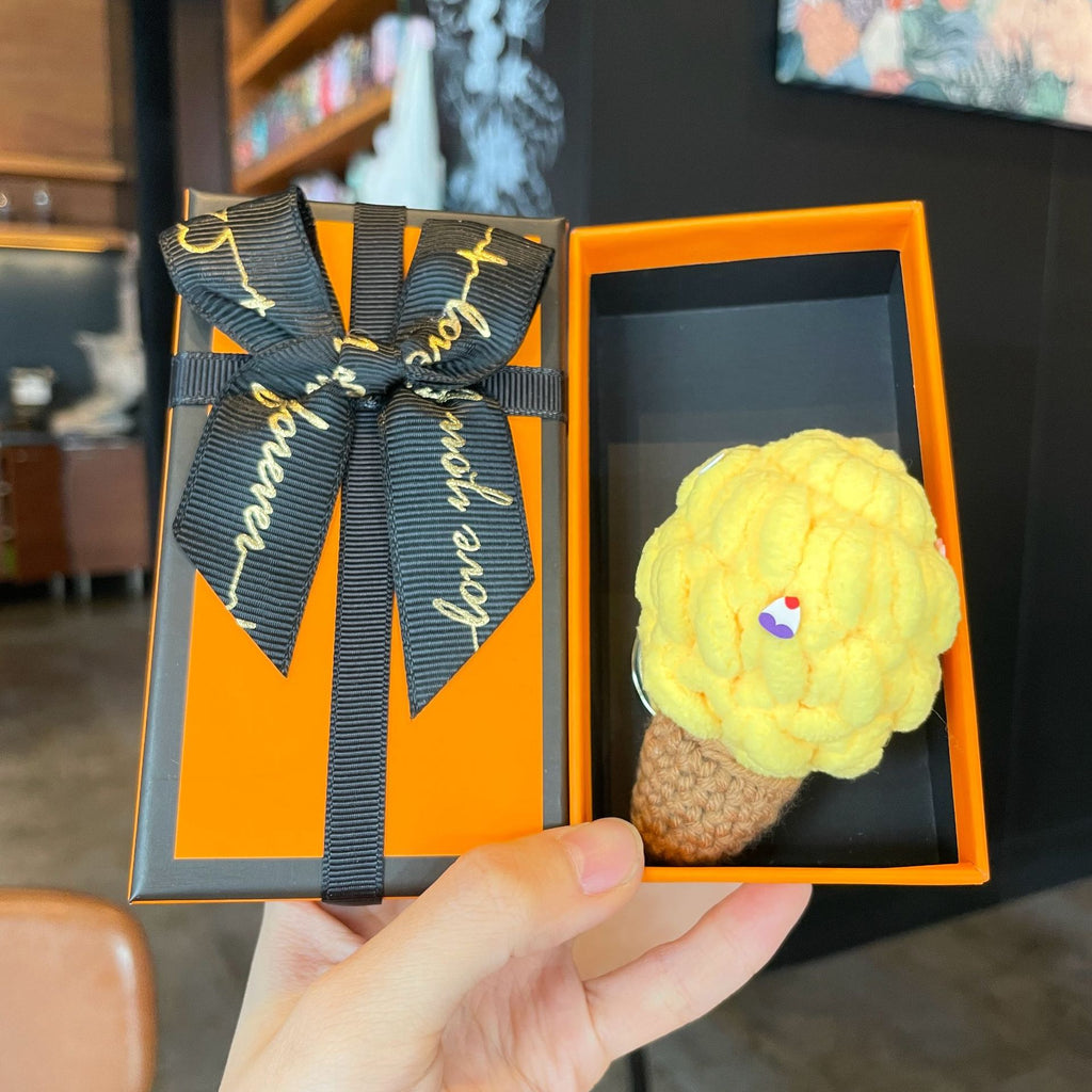 Crochet Yarn Ice Cream Keychain