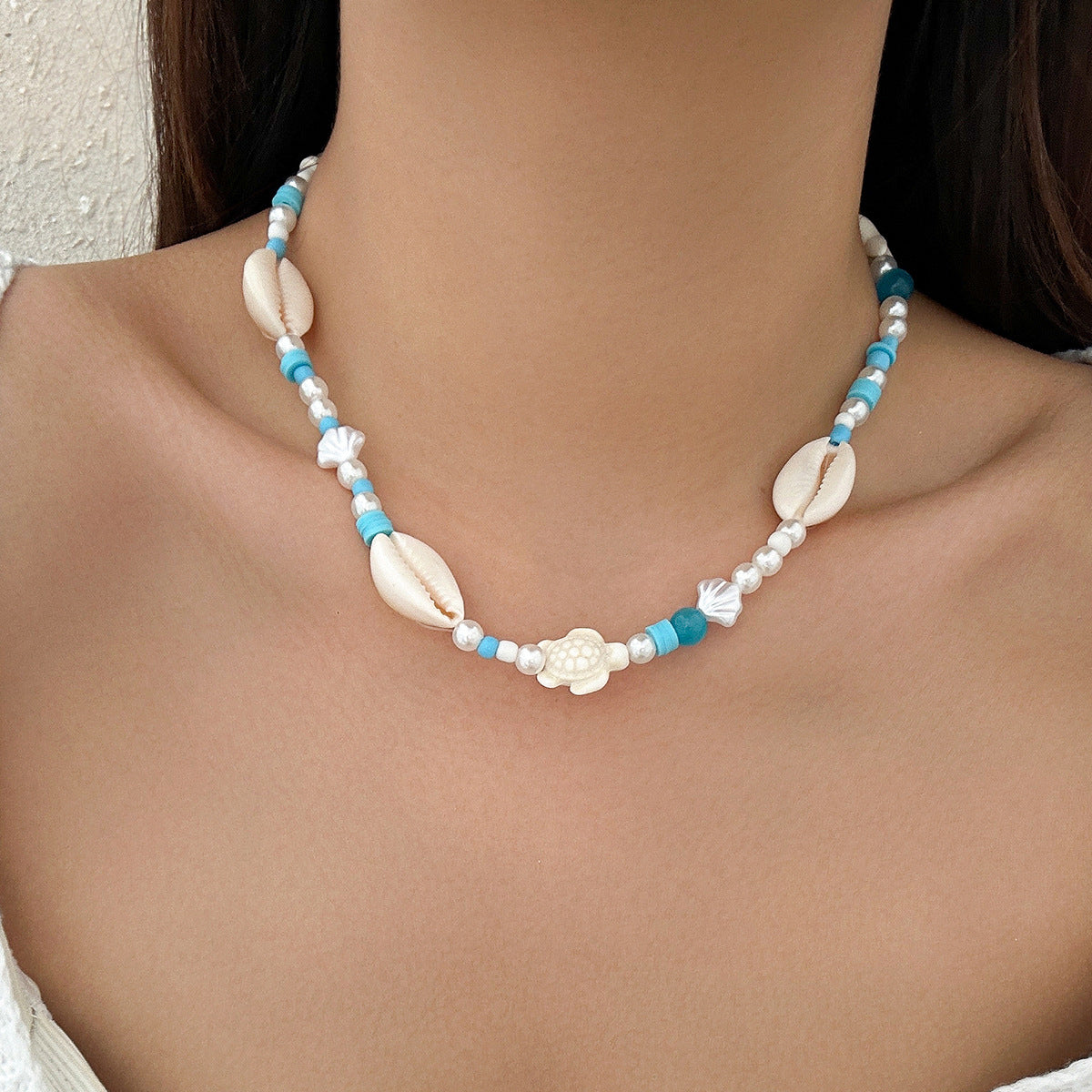 🌊 Necklace + Beaded Starfish & Shell Necklace – Coastal Beach Style