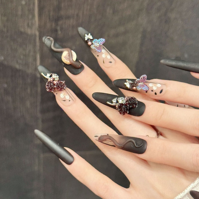 Dark Serpent Rose Nails